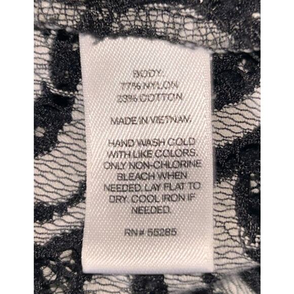 Express Black & Cream Lace Short Sleeve Scoop Neck Top Large - Picture 6 of 6